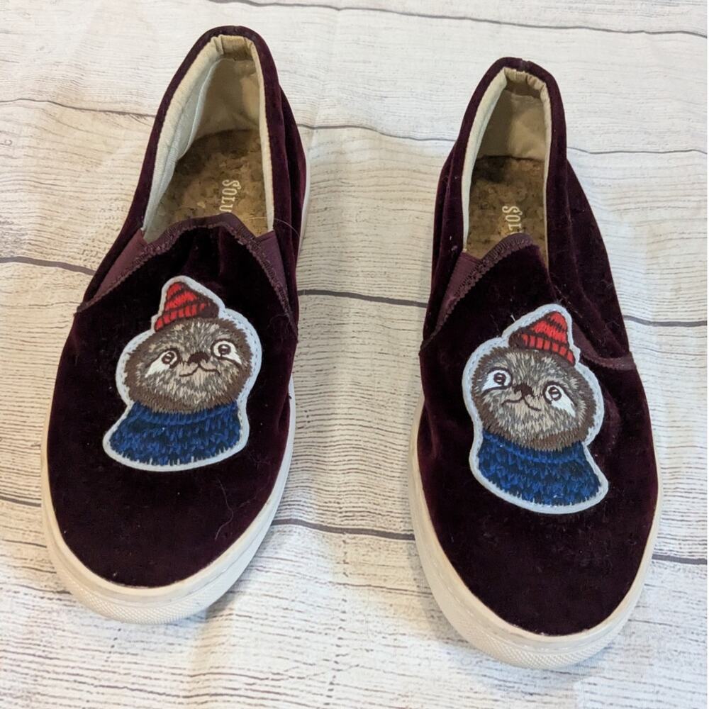 Soludos Velvet Sloth Slip on Sneaker Burgundy Size 6